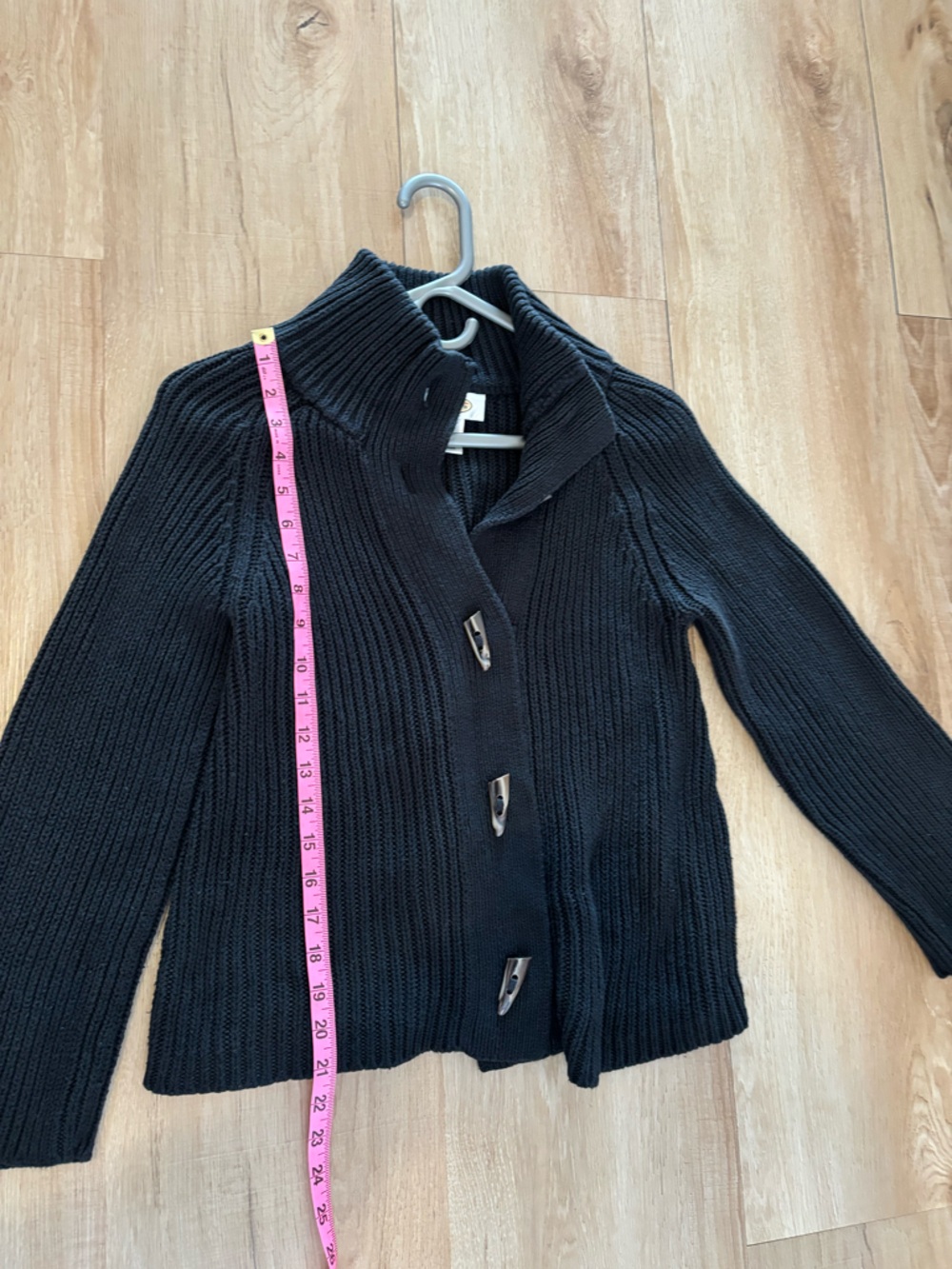 Talbots Black Ribbed Button-Front Cardigan - Picture 5 of 8